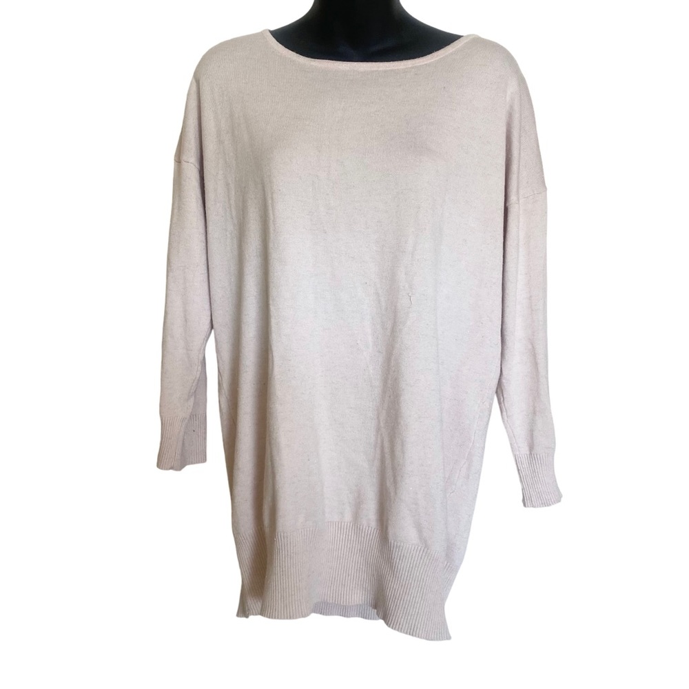 OneA Wide Neck 3/4 Sleeve Light Pink Tunic Metallic Sweater L